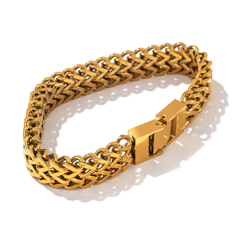 18 K Plated Stainless Steel Cuban Link Chain Bracelet Bangle High Heavy Metal Texture Women ???????? ???????