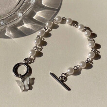 Silver Chain Bracelet Acrylic Butterfly Pendant for Women Bohemian Pearl Bracelet Bangles Jewelry
