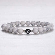 (Light Yellow Gold Color, 23.5cm) A-Z Initial Letter Name Beads Friendship Bracelets for Women Men Natural Stone Beaded Bracelet Couple Valentine Jewelry Gift