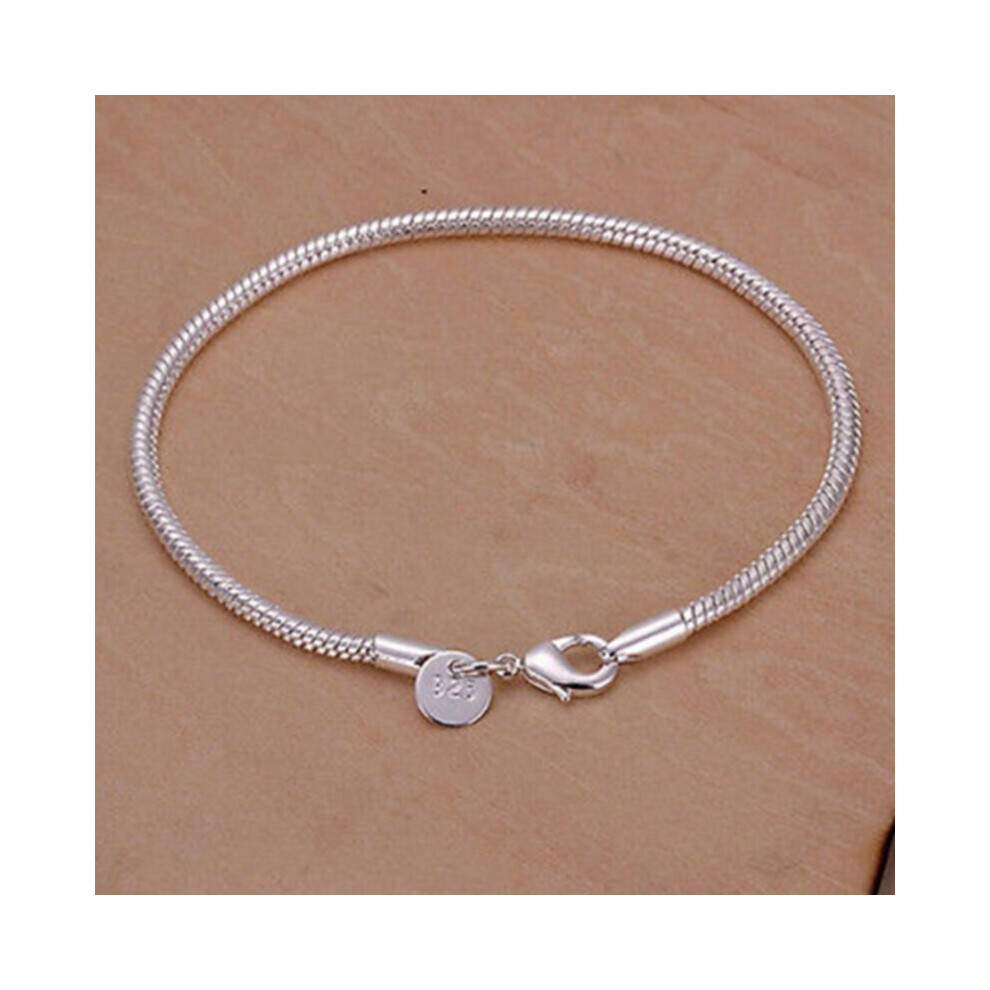 Sterling Silver 3mm Snake Chain Bracelet for Women Men Teen Girls, Charm Bracelet