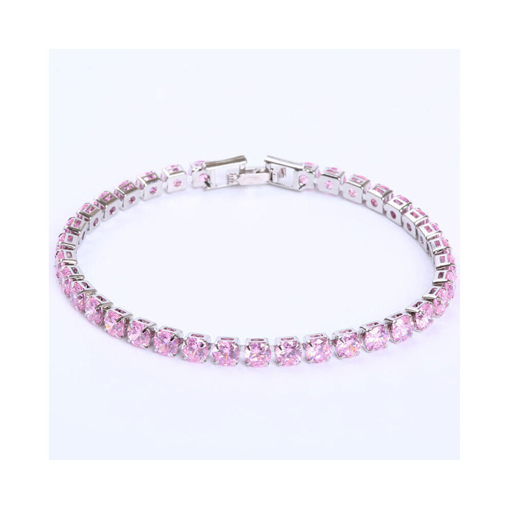 (Hot Stamping, 17cm) 4mm Cubic Zirconia Tennis Bracelets Iced Out Chain Crystal Wedding Bracelet For Women Men Silver Bracelet