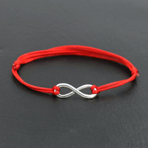 Digital 8 Crosses Infinity Silver Bracelet Thin Red Rope Thread