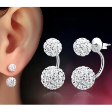 925 Silver U-Bend Needle Stud Earrings with Shambhala Ball - Hypoallergenic Ladies Jewelry