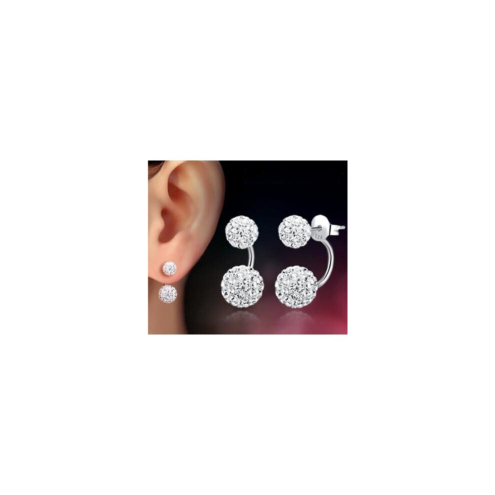 925 Silver U-Bend Needle Stud Earrings with Shambhala Ball - Hypoallergenic Ladies Jewelry
