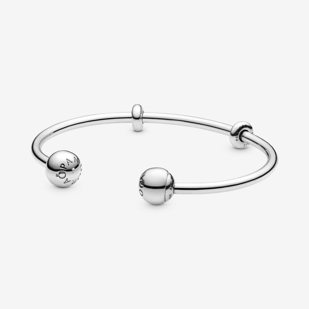 (Green) 925 Sterling Silver Open Bangle With Round Beads Fit Womens Bracelet Making Jewelry