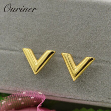 Jewelry V Letter Earrings For Women Stainless Steel Gold-Color Party Stud Earrings KE002-1