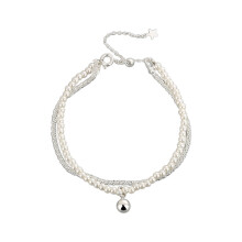 Silver ColorBracelet Pearl Double Chain Women Round Beads INS Bracelet