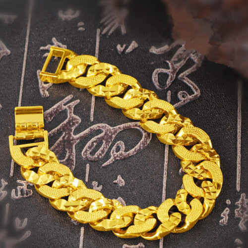 Gold color 18cm Vintage 24K Copper Cuban Link Bracelets Hip Hop Men Bracelet Bangle Male Accessory on OnBuy