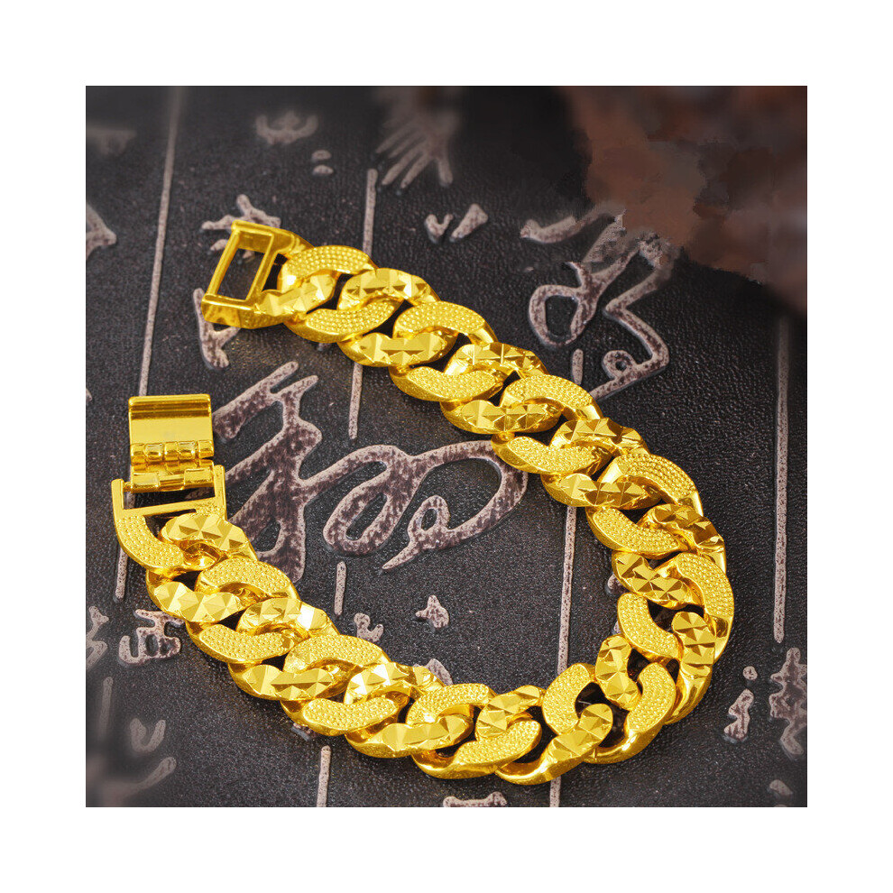 (Gold-Color, 22Cm) Vintage 24K Copper Cuban Link Bracelets Hip Hop Men Bracelet & Bangle Male Accessory Multicoloured