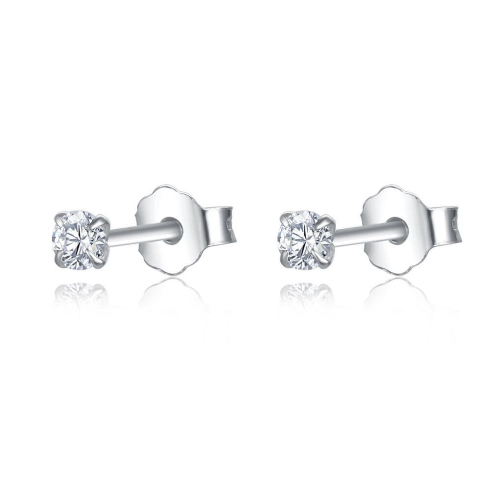 (Light Yellow Gold Color) 100% Real Sterling Silver 925 Stud Earrings Small Single Diamond Stud Wedding Engagement Jewelry Gift for Women Girls