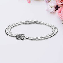 (Hot Stamping, 21cm) 925 Sterling Silver Double Wrap Barrel Clasp Snake Bracelet Beads Dangle DIY Bracelet Jewelry Berloque