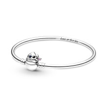 (Hot Stamping, 19cm) 925 Sterling Silver Love At First Bite Stitch Bead Charm Bangle Womens' Bracelets DIY Jewelry