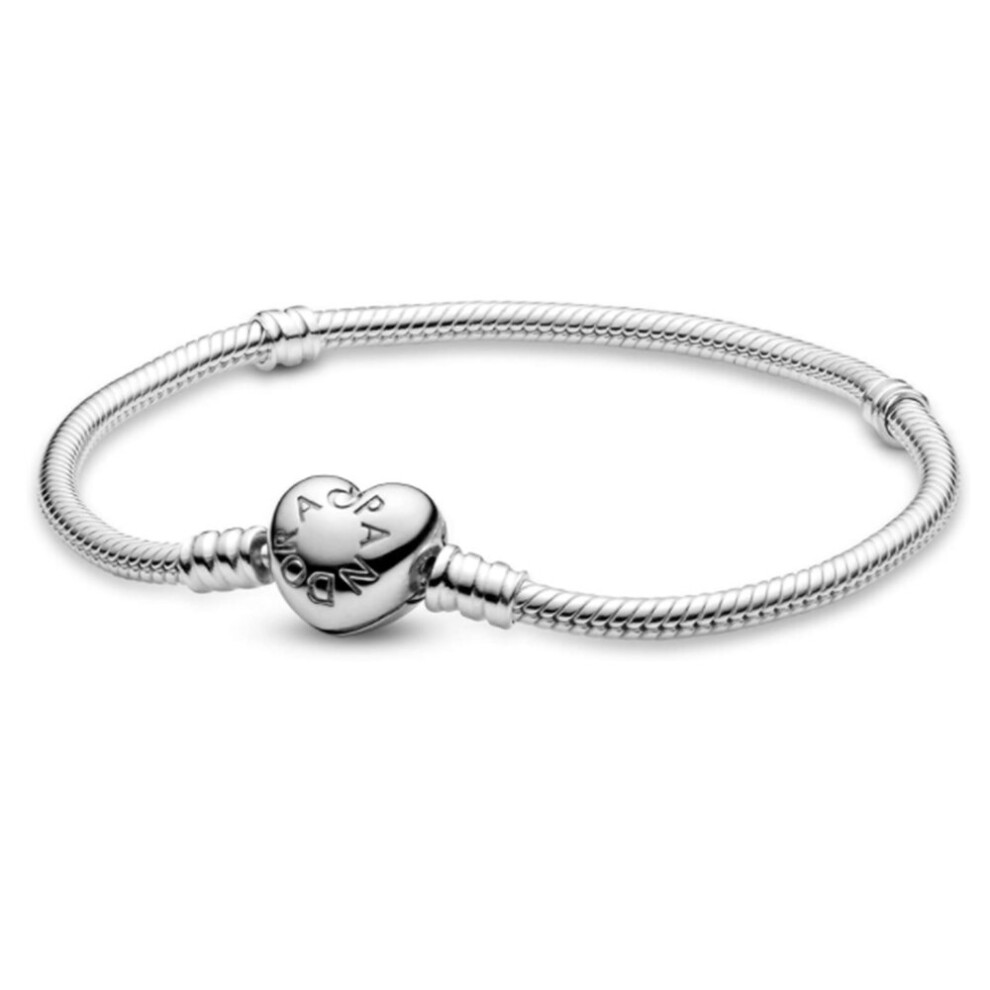 (Hot Stamping, 20Cm) 925 Sterling Silver Heart Clasp Snake Chain Bracelet Fit Europe Moments Chain Bracelets Multicoloured