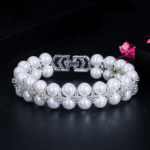 CWWZircons Silver Big Wide Gray Pearl Bracelets with Cubic Zirconia Women Wedding Party Jewelry Gift CB201