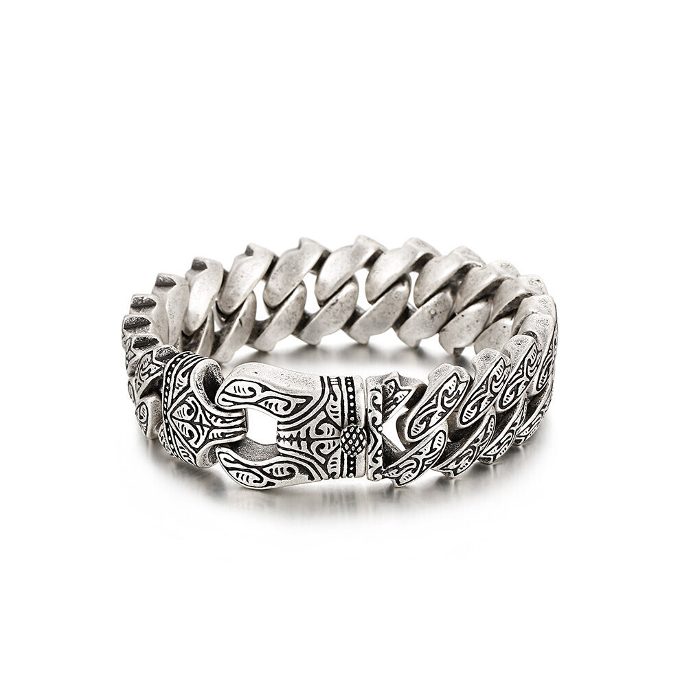 (Hot Stamping, 22cm) 21mm Vintage Silver Cuban Bracelet Mens Stainless Steel 316 Personality Jewelry-image-OPC-PBRDF6J-NEW