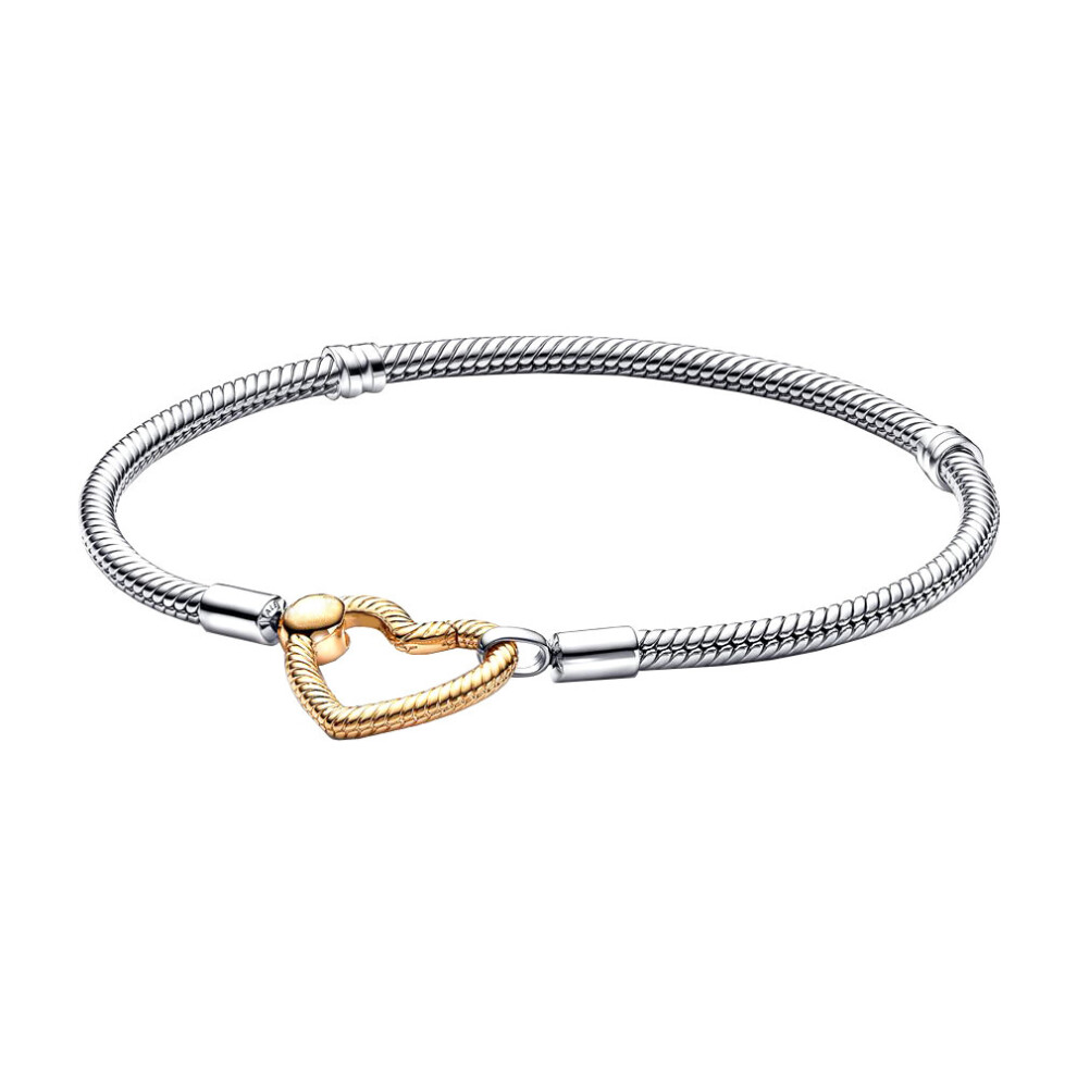 (Hot Stamping, 21Cm) Moments Snake Bone Bracelet 925 Sterling Silver Heart Closure Love Gift Jewelry Multicoloured