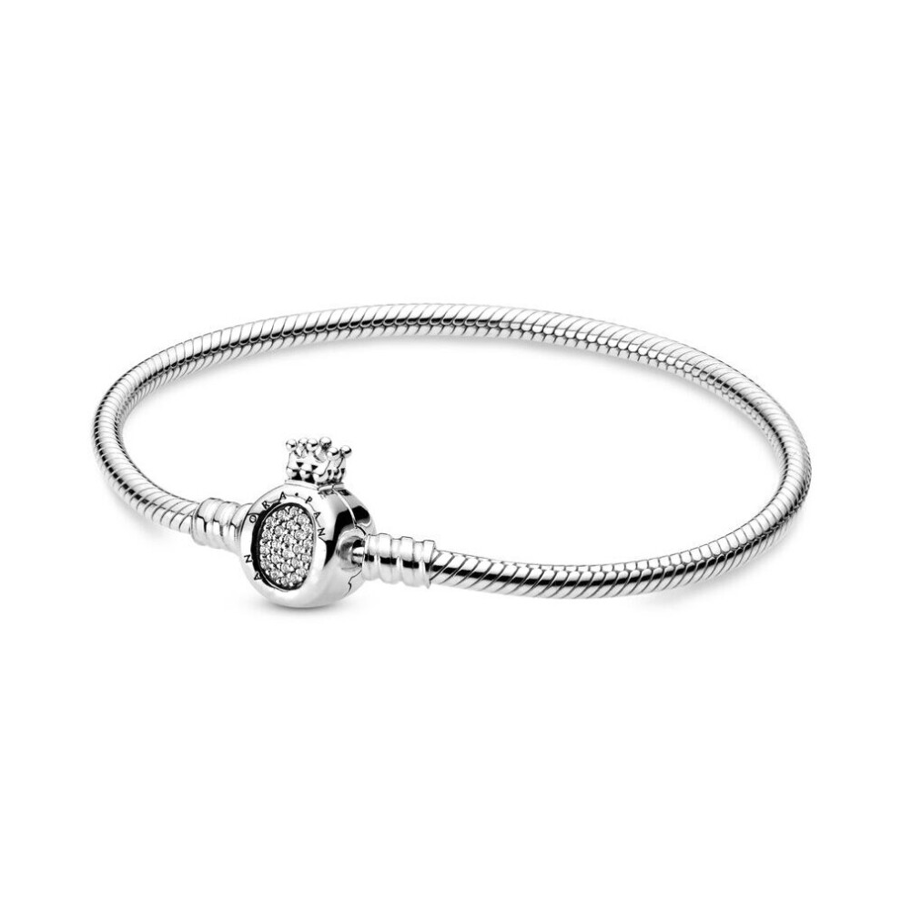 (Hot Stamping, 16cm) Classic 925 Sterling Silver Crown O Snake Bracelet Rose Leaves Beads Charms Bracelet DIY Jewelry Gift For Women