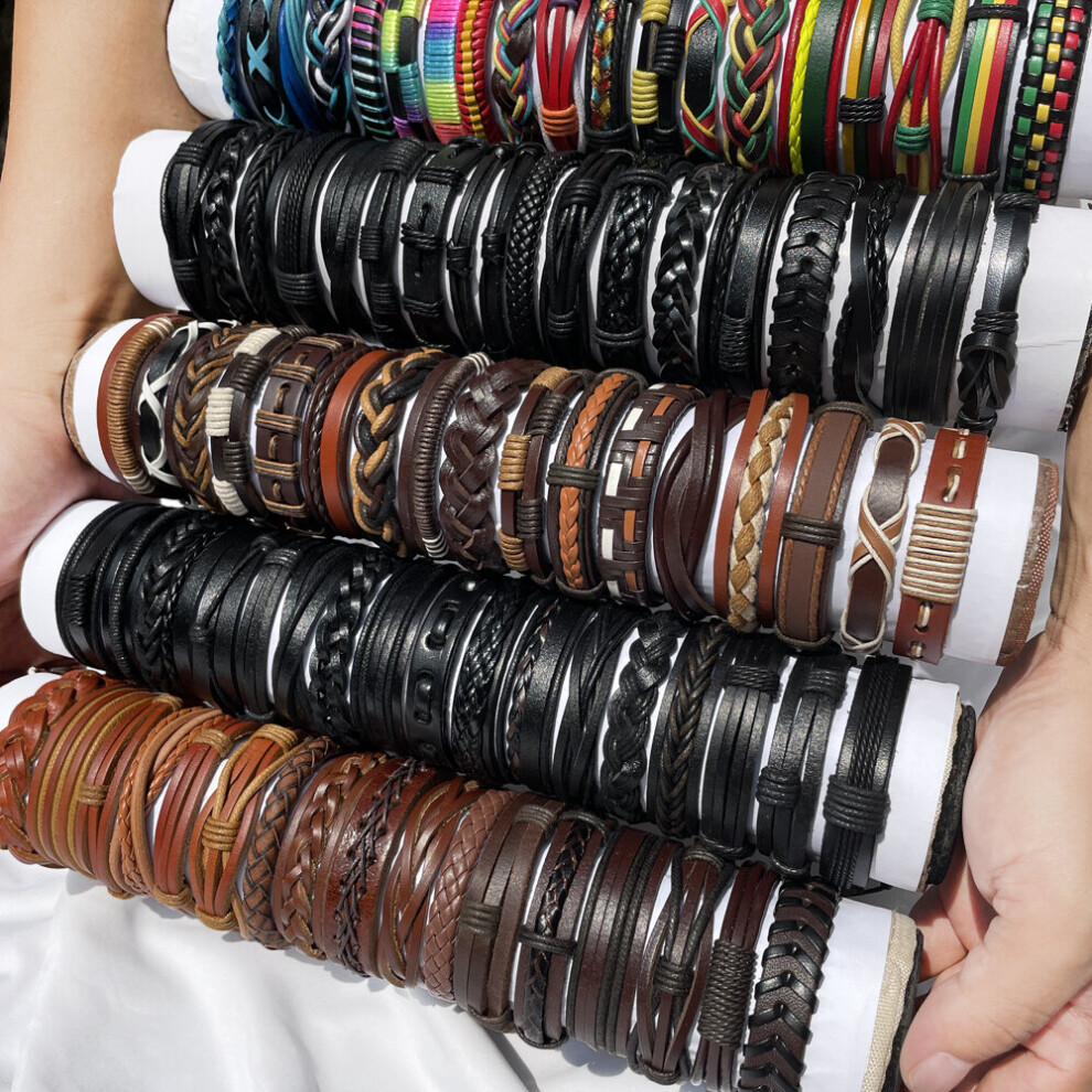 50Pcs/lot Random Retro Multi-layer Leather Bracelet For Men Women Charm Bracelet Wrap Jewelry NM3-image-OPC-PBRDDXN-NEW