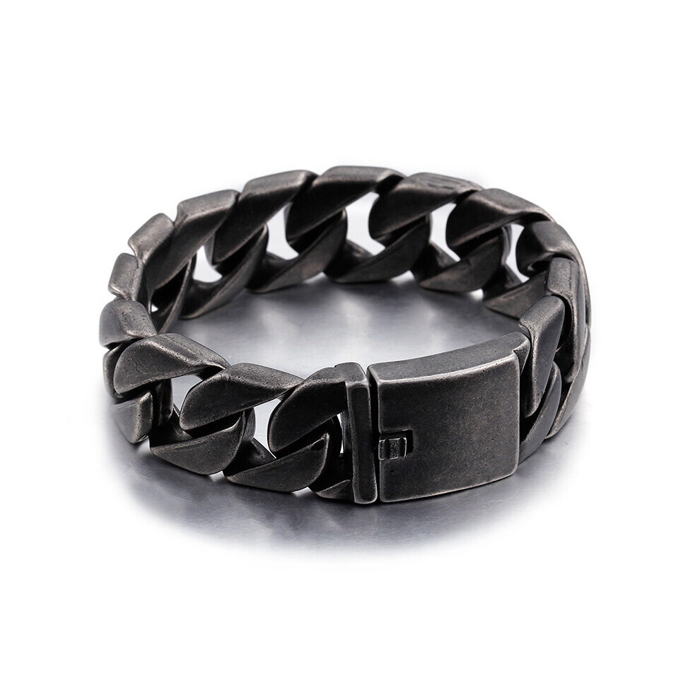 (Light Yellow Gold Color, 22cm) 20mm Vintage Cuban Chain Bracelet Mens Stainless Steel Chunky Tattoos Decoration Jewelry-image-OPC-PBRDDTB-NEW