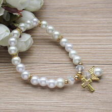 Baptism Favor 12PCS Glass Pink Pearl Angel Bracelet Wedding Baptizo First Communion Christening Baby