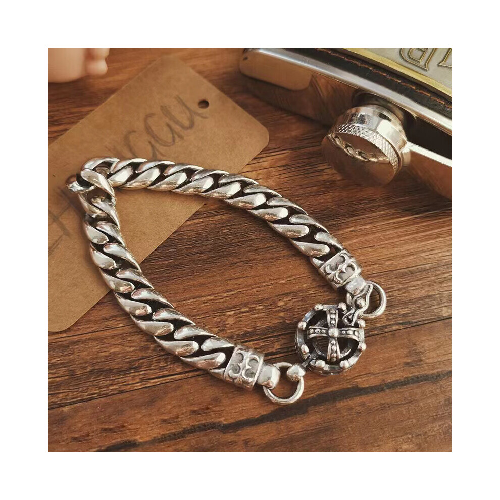 (Hot Stamping, 22cm) QN European and American American Street Retro Old Woven Bracelet Solid Crown Side Chain-image-OPC-PBRDFSG-NEW