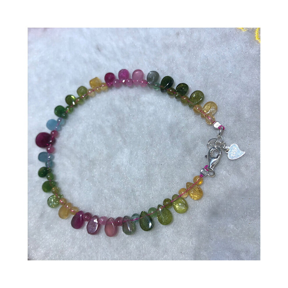 Fine Colorful Tourmaline Natural Stone Bracelets Round Beads With Water Drop Tourmaline Bracelets for Women Girl Beauty Jewelry-image-OPC-PBRDGCQ-NEW