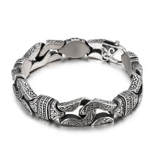 Fongten Vintage Boxing Gloves Men Bracelet Stainless Steel Bead Link Chain Retro Carved Wristband Jewelry