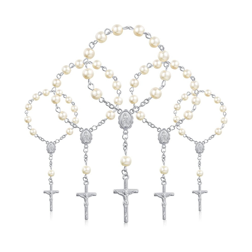30Pcs Baptism Rosary Beads Finger Baptism Rosaries Faux Pearls For Baptism Favors Christening Favors Communion Favors Multicoloured