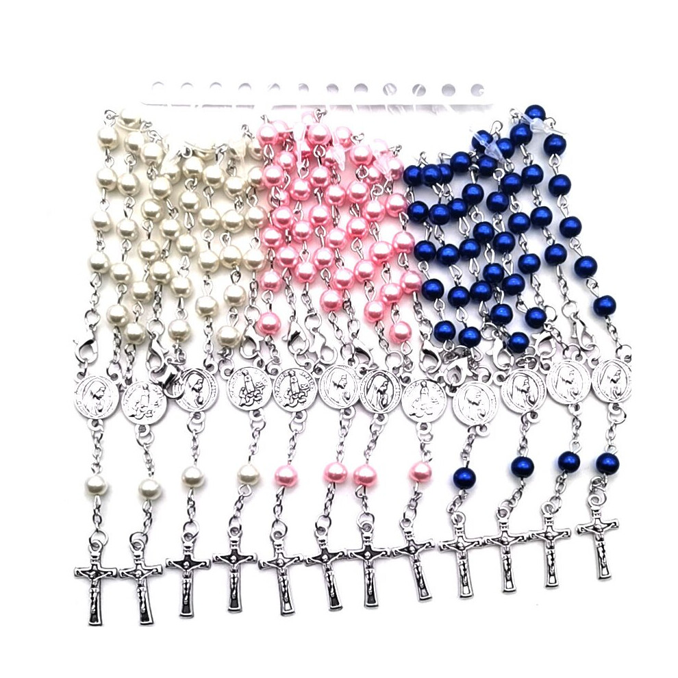12 Pcs Pearl Rosary Bracelet Alloy Cross Bracelet Rosary Prayer supplies souvenir-image-OPC-PBRDGZ7-NEW