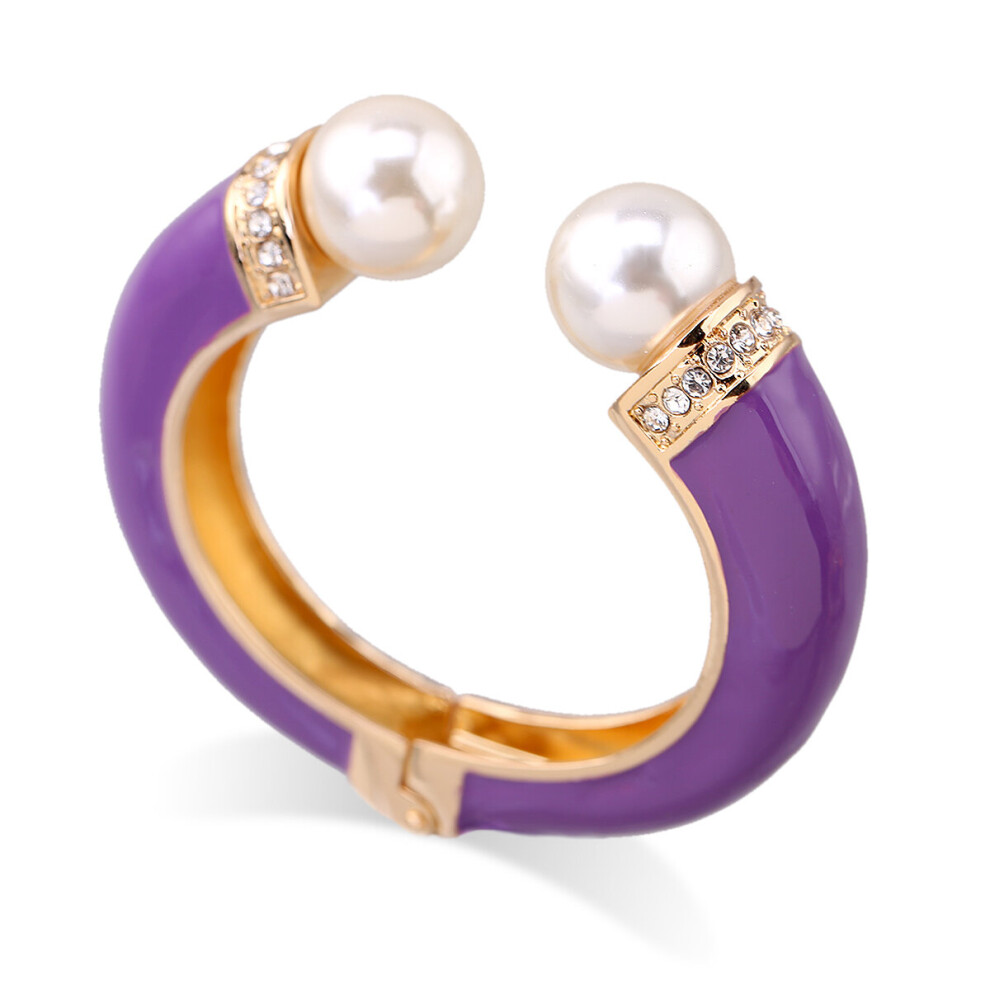 KAYMEN Women 9 Colors Double Pearls and Rhinestones Enamels Bracelet Statement Bangle BR-03155-image-OPC-PBRDGXX-NEW