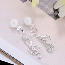 Asymmetric Clip-On Earrings - Silver Geometric Design with Music Dream Symbol - No-Piercing Earrings for Women