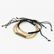 Anil Arjandas 3Pcs/Sets Men's Pave Setting CZ Bar Bracelet With 5mm Copper Bead Braiding Macrame Bracelet Set