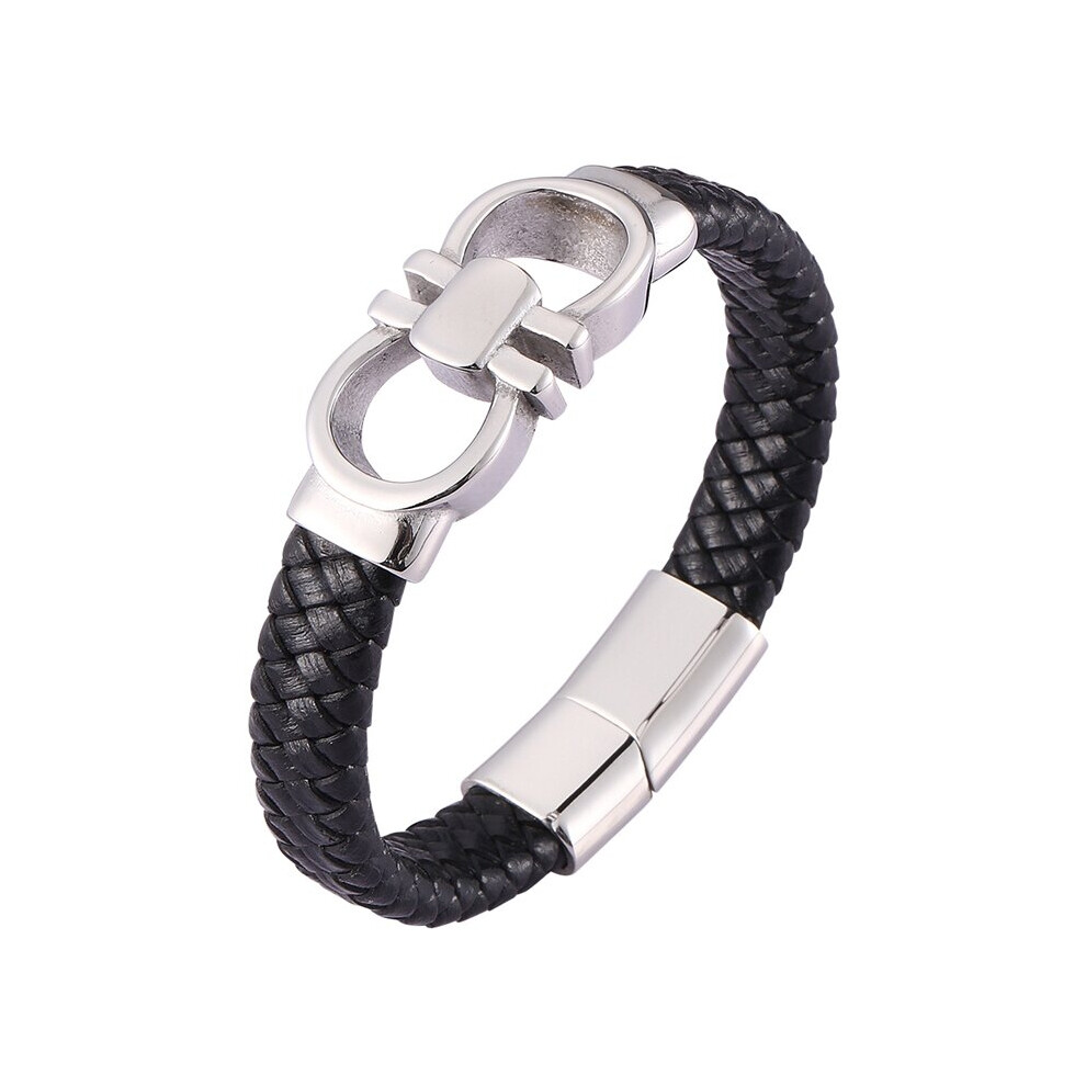 (Silver Plated, 20.5cm) Punk Stainless Steel Bowknot Leather Bracelet Men Magnetic Buckle Bracelets & Bangle Male Jewelry BB0469-image-OPC-PBRDJB2-NEW