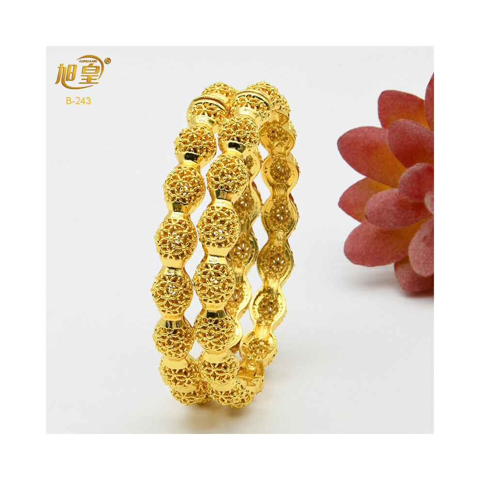 2Pcs/lot African Plated Bangles For Women Indian Jewelry Bangles Dubai Bridal Wedding Party Bracelet Gift-image-OPC-PBRDKNH-NEW