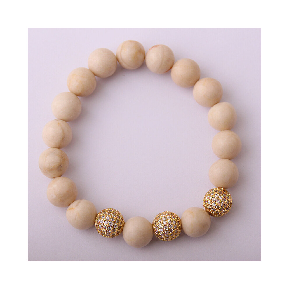 (Sky blue, 18.5cm) Micro Zircon Pave Ball 10mm Natural Stone Women Bracelets One drill ball Bead Yoga Bracelet-image-OPC-PBRDK7B-NEW