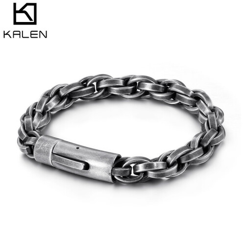 Vintage Chain Link Men Bracelet Handmade Punk Rock Stainless Steel Motorcycle Bracelets Male Hand