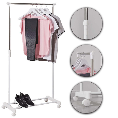 (White) AAMEN Clothes Rail with Wheels & Adjustable Rack Clothes 1