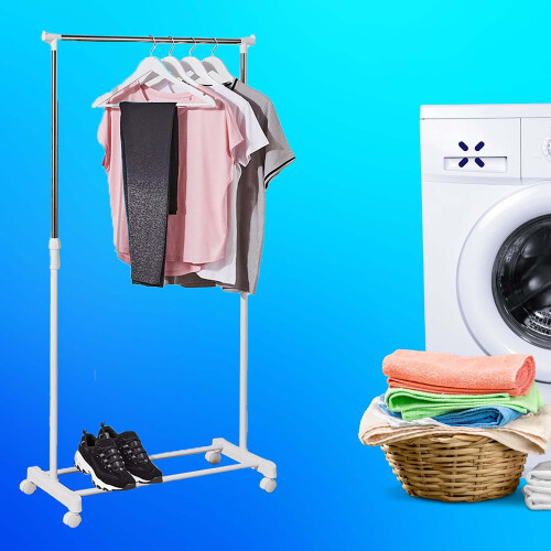 (White) AAMEN Clothes Rail with Wheels & Adjustable Rack Clothes 2