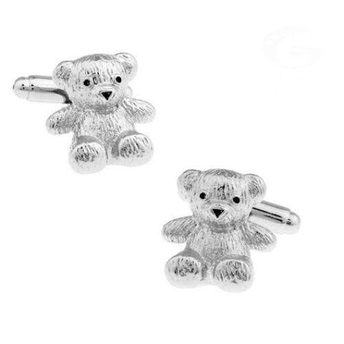 Men's Cuff Links Copper Material Silver Teddy Bear Cufflinks & Retail 1