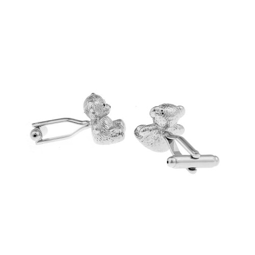 Men's Cuff Links Copper Material Silver Teddy Bear Cufflinks & Retail 2