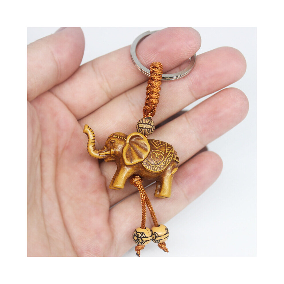 Women Men Lucky Wooden Elephant Carving Pendant Keychain Religion Chain Key Ring Keyring Jewelry Keychain