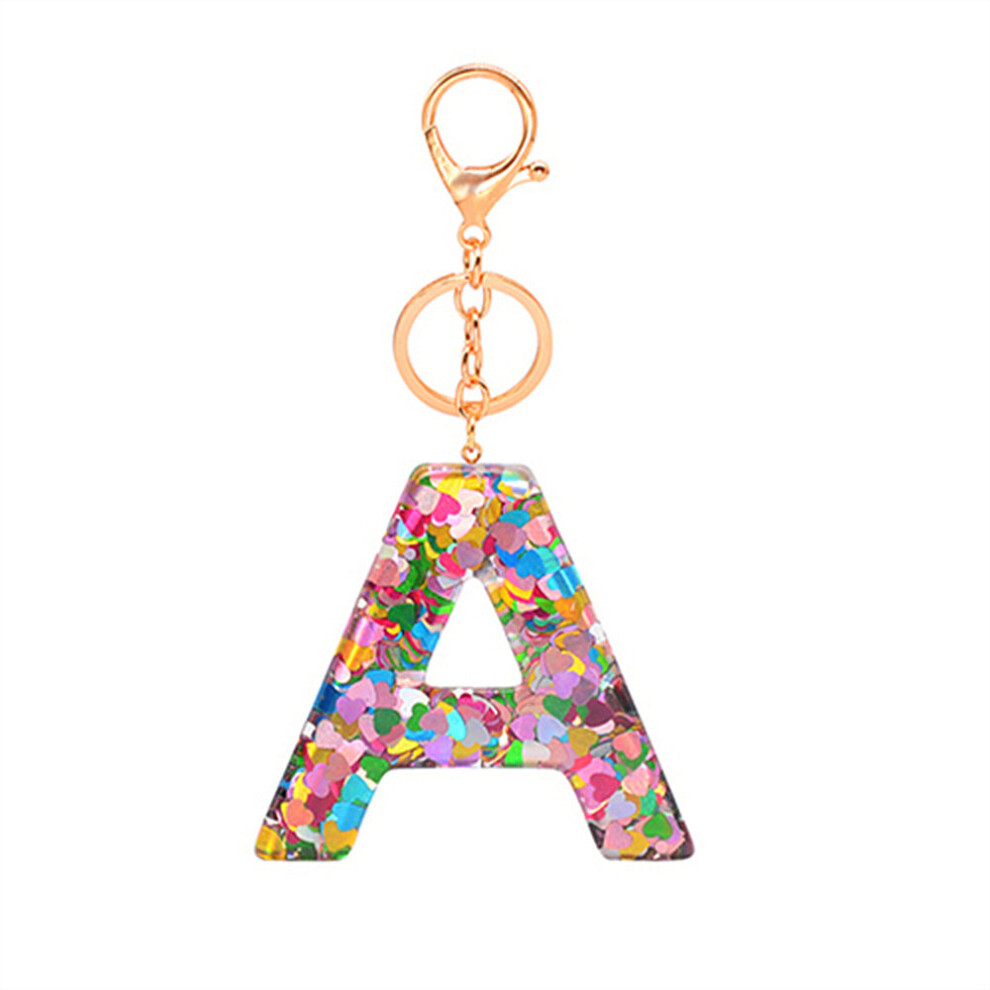 Resin 26 Alphabet Keyring Handbag Pendant Charms Heart Sequin Letter Keychain For Woman