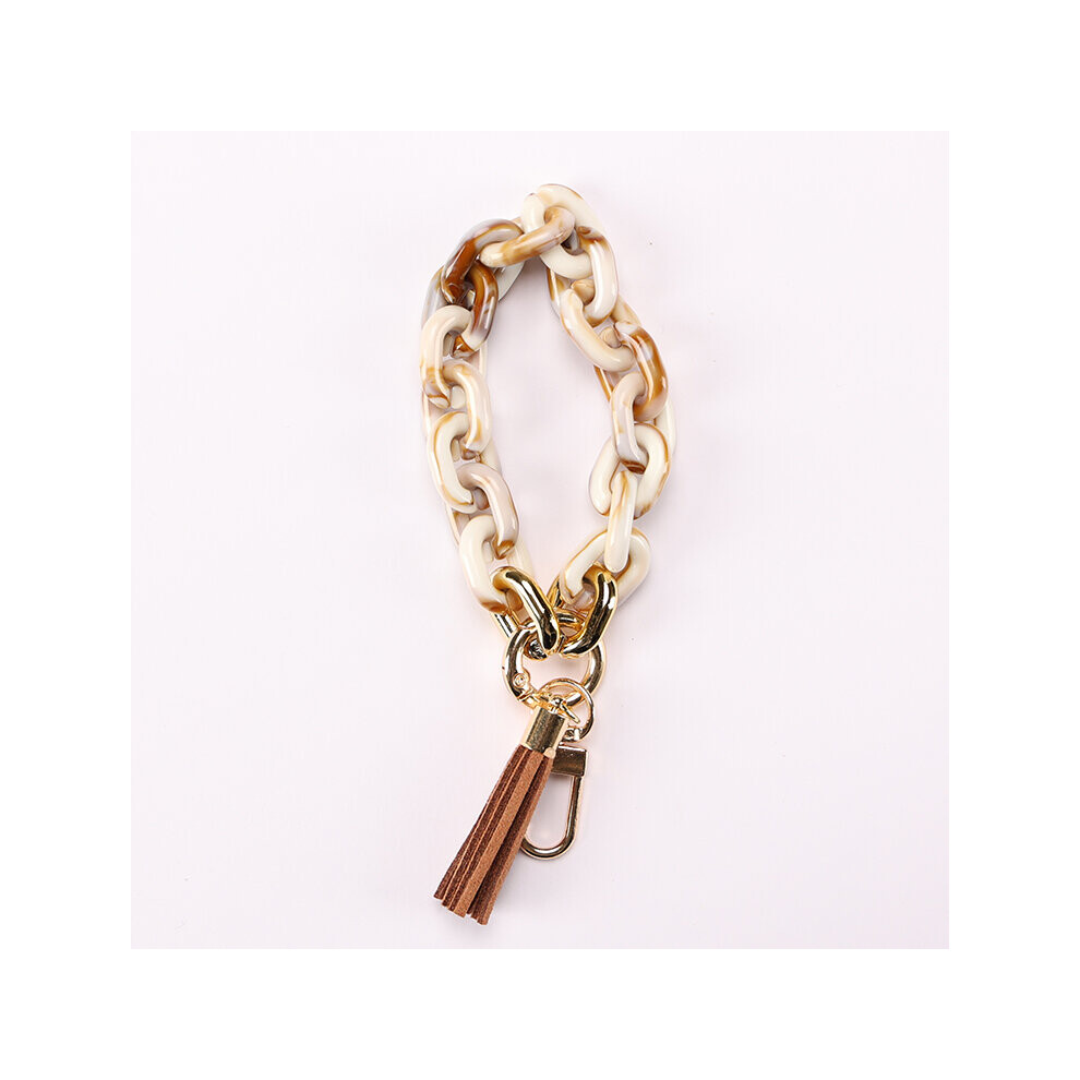 Pop Keychain Women Accessories Wristlet Bangle Bracelet Acrylic Link Chain Leather Tassel Phone Charm Key Chain 885485384629