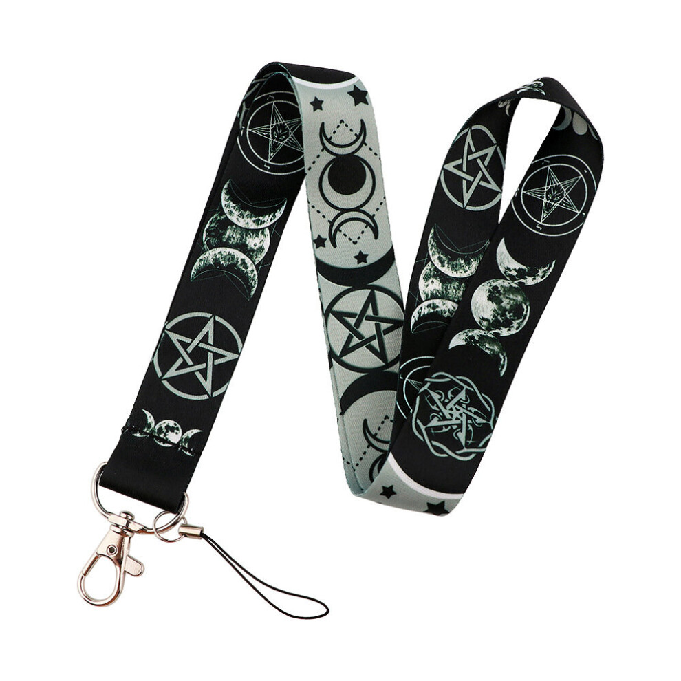 Triple Moon Goddess Wicca Witch Pentagram Magic Amulet Lanyards Keychains Hang Rope Neck Straps Keyrings Holder Keycord Jewelry