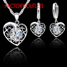 Jewelry Set 925 Sterling Silver CZ Crystal Heart Female Party Engagement All Compatible