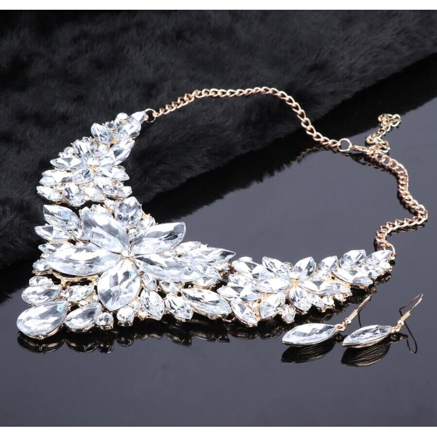 Sparkling Silver Bridal Jewelry Set - Crystal Choker Necklace, Earrings & Bracelet For Weddings
