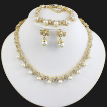 Jiayijiaduo Pearl Gold-color Jewelry Sets for Women's Bridal Wedding Accessories Necklace Earrings Bracelet Gift Party