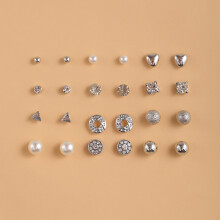 Vintage CZ Round Stud Earrings Set for Women - Silver Crystal Rhinestone Bow Earrings Brinco Jewelry