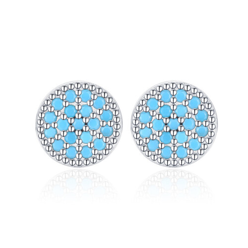 Small Vintage Turquoise Ear Studs 925 Sterling Silver Charm Circle Stud Earrings For Women Party Jewelry Arete