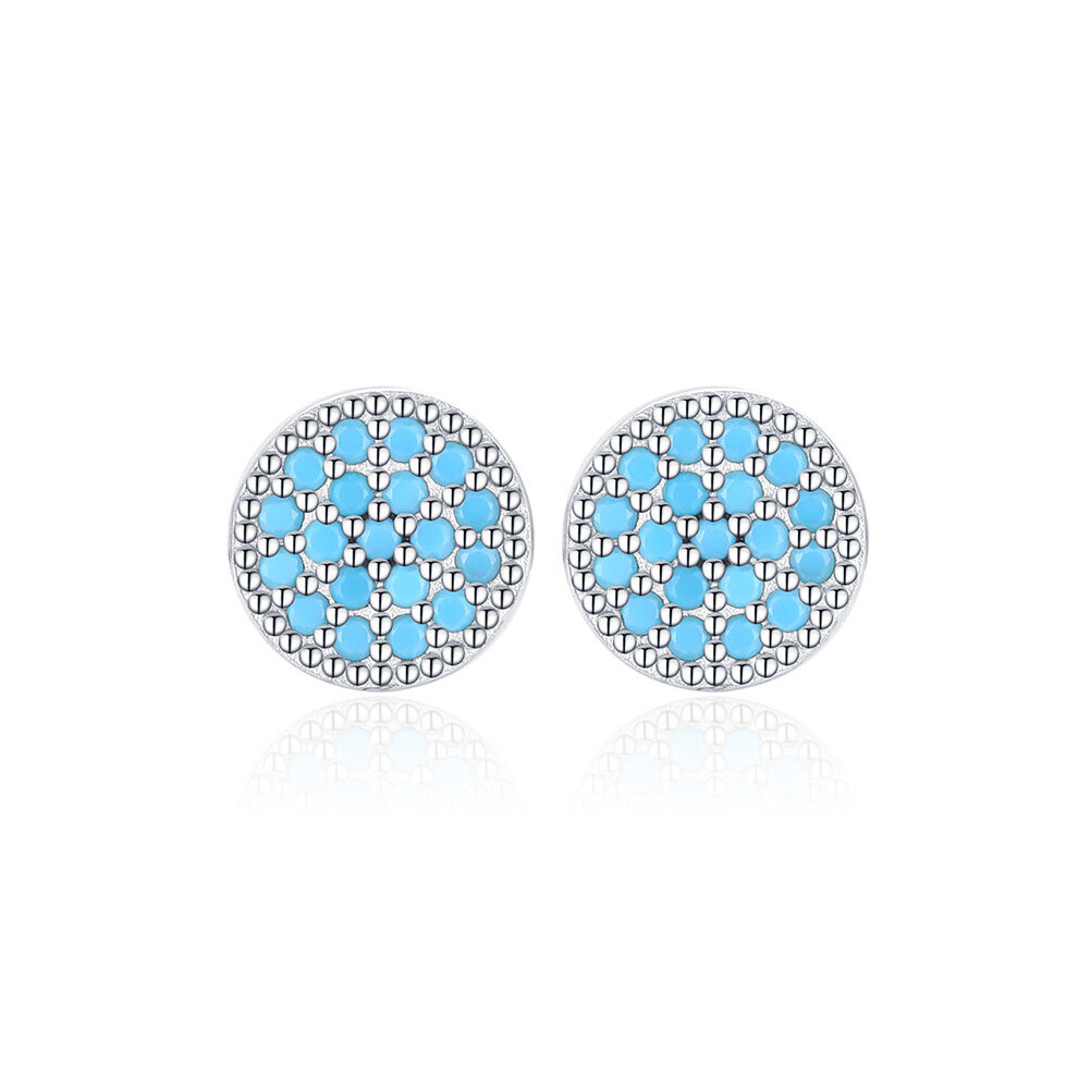 Small Vintage Turquoise Ear Studs 925 Sterling Silver Charm Circle Stud Earrings For Women Party Jewelry Arete